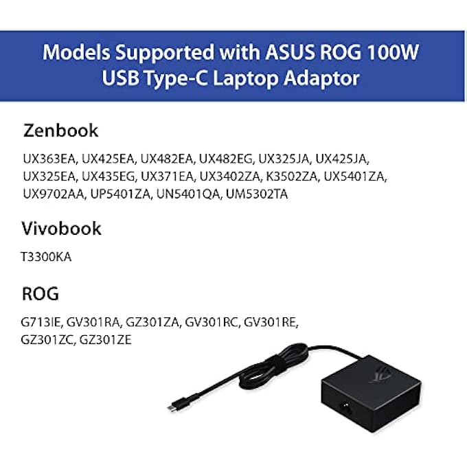 rayihni محول/شاحن ROG AC100-00 100W USB TYPE-C مع كابل طاقة، تقنية USB PD 3.0 مع مخرجات 5V/3A، 9V/3A، 15V/3A و 20V/3.25A لأجهزة اللابتوب، أسود - Image 2