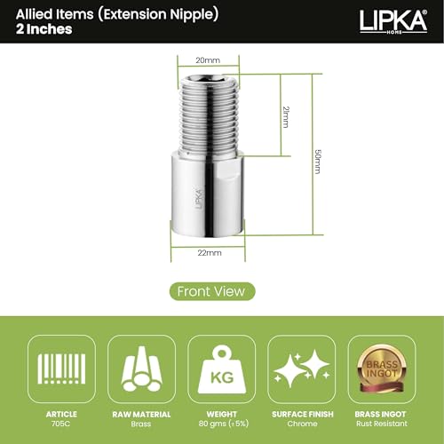 LIPKA Pack of 2 Full Brass Extension Nipple - 2 inches - Image 2