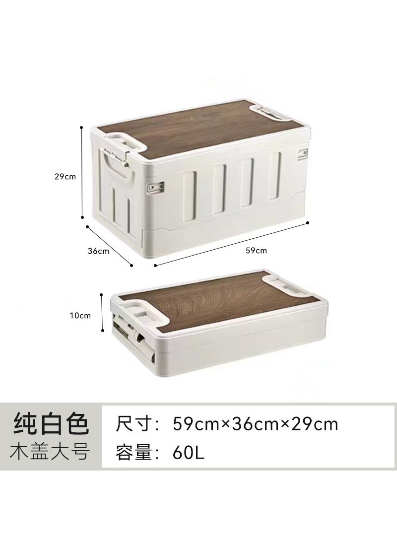 Generic - Household wooden lid folding storage box outdoor camping storage box car trunk finishing storage box wholesale R series wooden cover-black Gray large 60L - Image 1