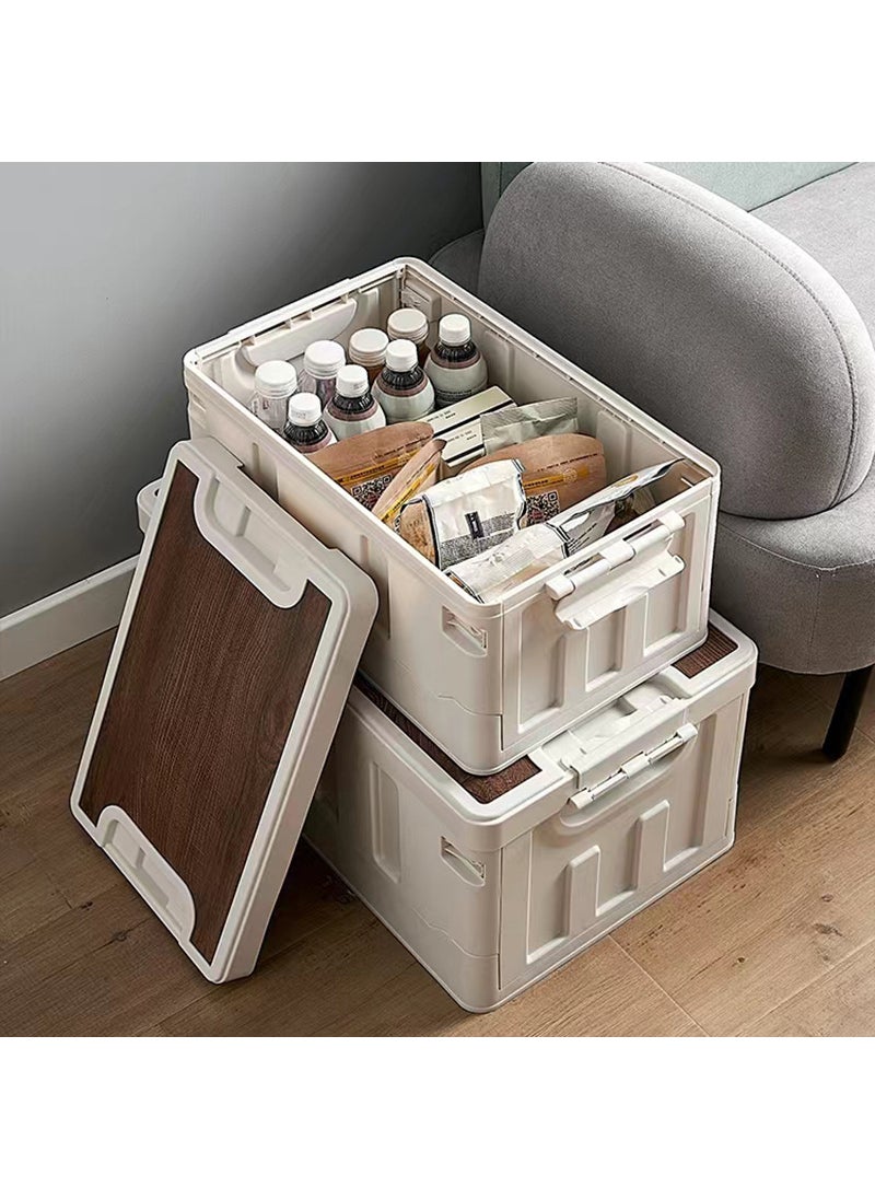 Generic - Household wooden lid folding storage box outdoor camping storage box car trunk finishing storage box wholesale R series wooden cover-black Gray large 60L - Image 1