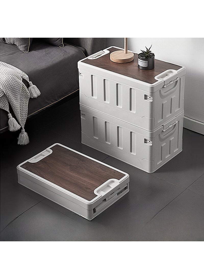 Generic - Household wooden lid folding storage box outdoor camping storage box car trunk finishing storage box wholesale R series wooden cover-black Gray large 60L - Image 1