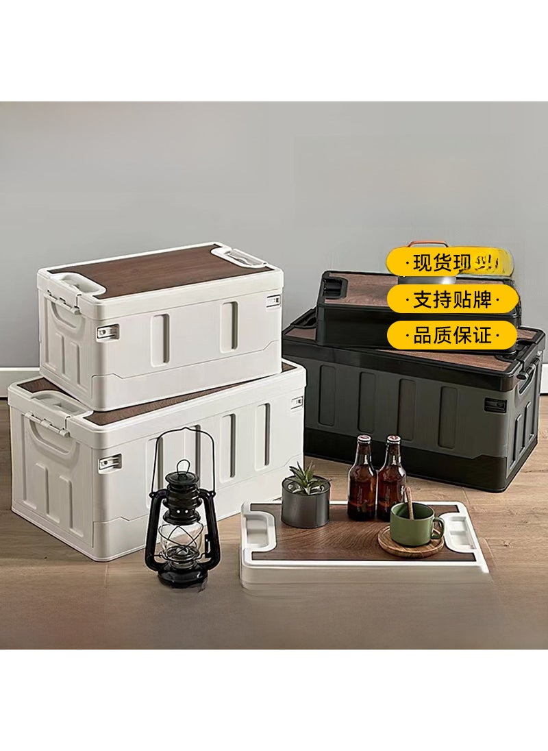 Generic - Household wooden lid folding storage box outdoor camping storage box car trunk finishing storage box wholesale R series wooden cover-black Gray large 60L - Image 1