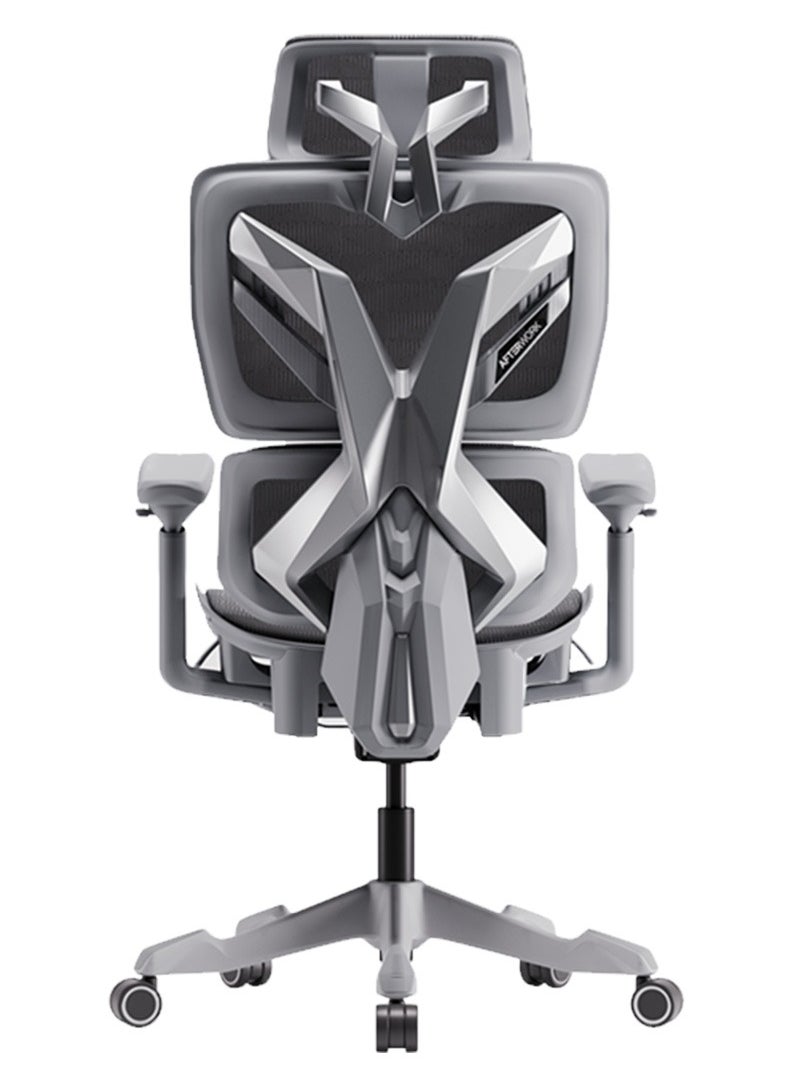 AFTERWORK - Xyrion Super Ergonomic Gaming Chair with Footrest - 3D Adjustable Headrest, Adaptive Backrest, 4-Position Tilt Lock, Breathable Mesh, and Silent Castors - Grey & Silver - Image 1