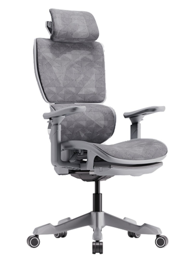 AFTERWORK - Xyrion Super Ergonomic Gaming Chair with Footrest - 3D Adjustable Headrest, Adaptive Backrest, 4-Position Tilt Lock, Breathable Mesh, and Silent Castors - Grey & Silver - Image 1