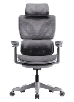AFTERWORK Xyrion Super Ergonomic Gaming Chair with Footrest - 3D Adjustable Headrest, Adaptive Backrest, 4-Position Tilt Lock, Breathable Mesh, and Silent Castors - Grey & Silver  - Image 4