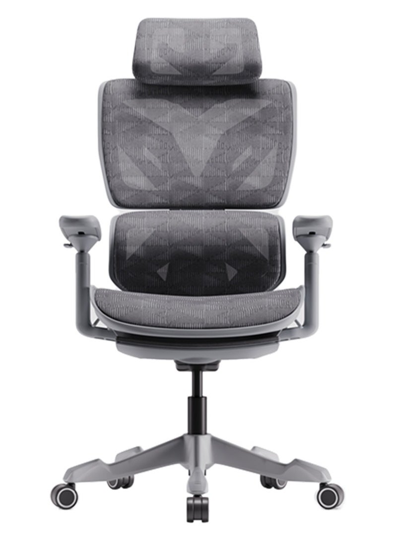 AFTERWORK - Xyrion Super Ergonomic Gaming Chair with Footrest - 3D Adjustable Headrest, Adaptive Backrest, 4-Position Tilt Lock, Breathable Mesh, and Silent Castors - Grey & Silver - Image 1