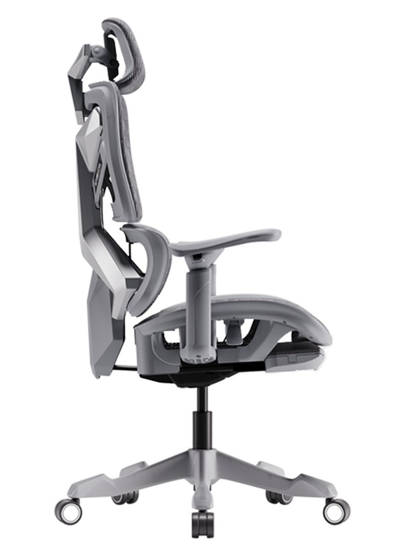 AFTERWORK - Xyrion Super Ergonomic Gaming Chair with Footrest - 3D Adjustable Headrest, Adaptive Backrest, 4-Position Tilt Lock, Breathable Mesh, and Silent Castors - Grey & Silver - Image 1