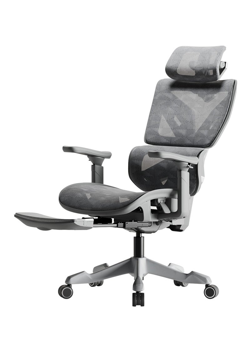 AFTERWORK - Xyrion Super Ergonomic Gaming Chair with Footrest - 3D Adjustable Headrest, Adaptive Backrest, 4-Position Tilt Lock, Breathable Mesh, and Silent Castors - Grey & Silver - Image 1