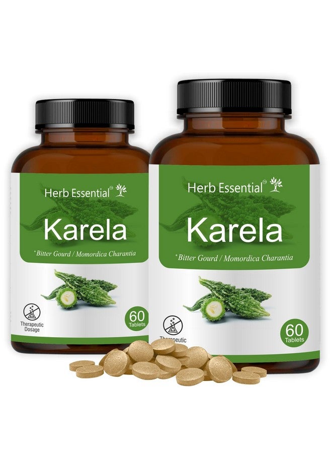 Herb Essential أقراص كاريلا الأساسية (البطيخ المر) 500 ملغ، 60 قرص (عبوة من 2) | يعزز مستويات السكر الصحية ورفاهية الأيض | منقي طبيعي للدم | مستخلصات بطيخ مر 100% نقية - Image 1