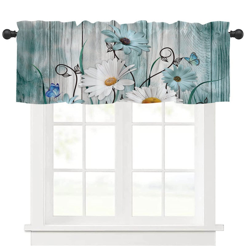 Mightree Kitchen Curtains Valances Rod Pocket Valances for Windows Small Window Treatment Valances for Window Living Room Bedroom Bathroom 1 Panel 54 W x 18 L Retro Daisy