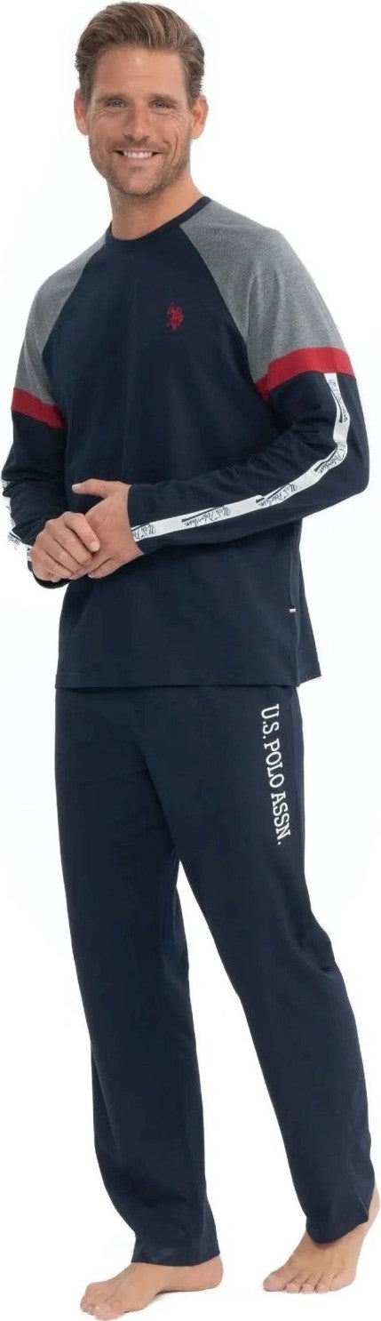 U.S. Polo Assn. 18831 Men's Navy Blue Long Sleeve Round Neck Combed Cotton Single Jersey Pajama Set - Image 1