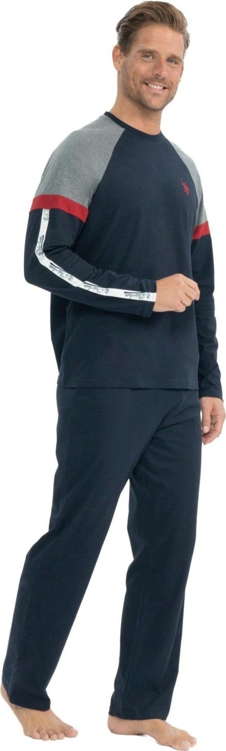 U.S. Polo Assn. 18831 Men's Navy Blue Long Sleeve Round Neck Combed Cotton Single Jersey Pajama Set - Image 2