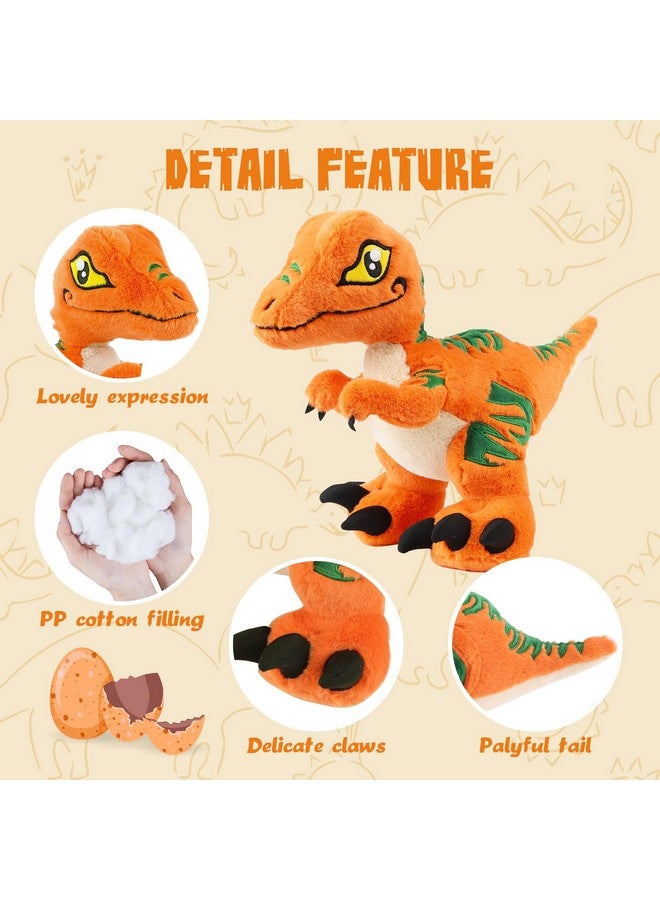 TCBunny Baby Dinosaur 12" Bedtime Stuffed Animal Plush Toy, Kid'S Gifts For Boys, Girls, Birthday, Valentine, Christmas, Veliciraptor - Orange - Image 3
