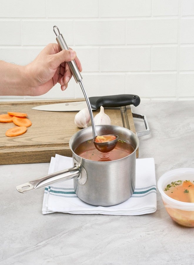 ريستورنت وير مغرفة واحدة، طولها 10.6 بوصة، ذات وعاء عميق ومقبض مريح، مصنوعة من الفولاذ المقاوم للصدأ المتين، فضية اللون، مثالية لصب الصلصات والمرق والاستخدام في البوفيهات. - Image 5