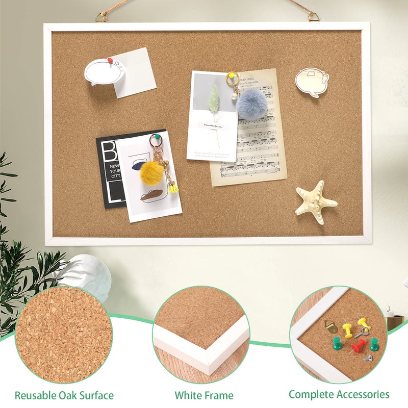 FEBSNOW Cork Board Bulletin Board 23 x 15.7 Inches with Rectangle White Frame Hanging Pin for Walls Office Message Board or Vision Board Decoration - Image 3