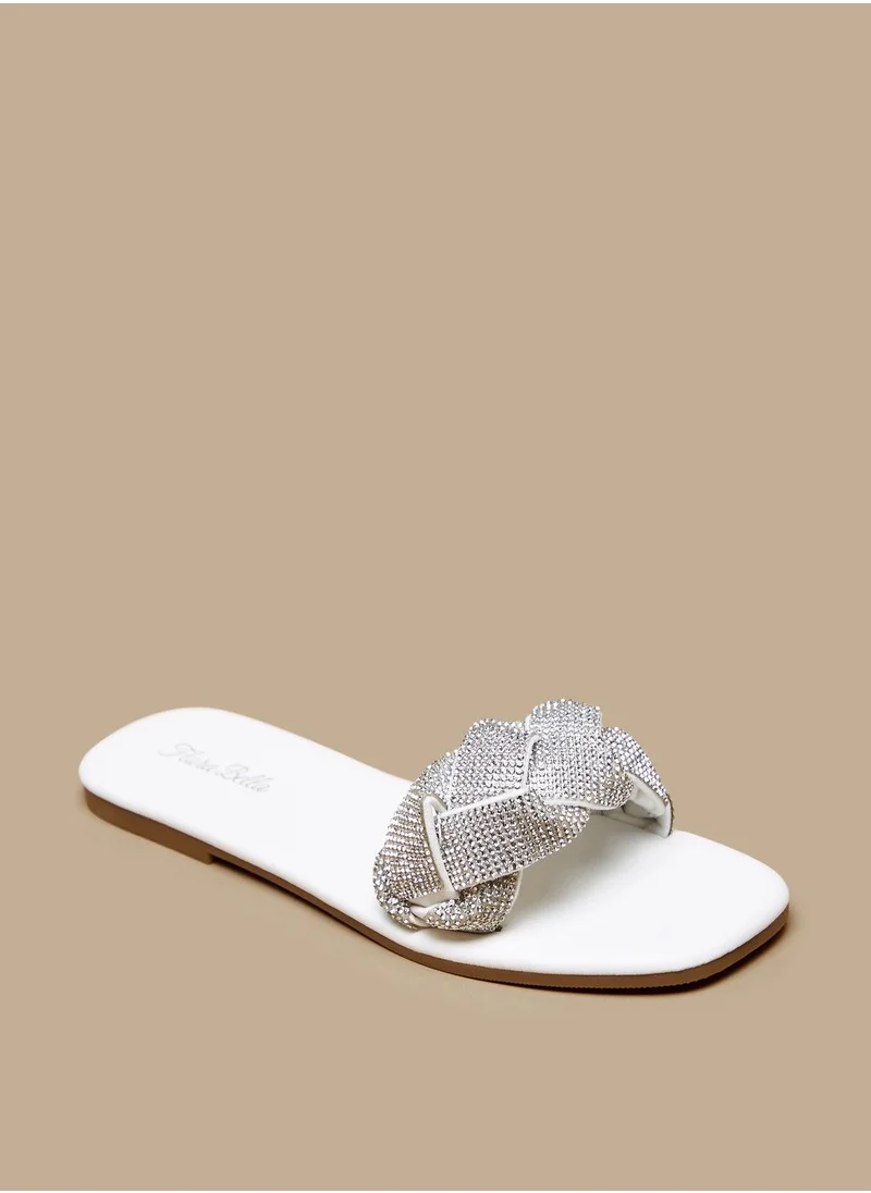 فلورا بيلا Braided Embellished Strap Slide Sandals