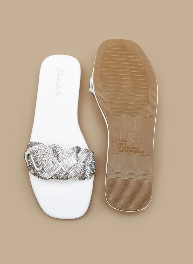 فلورا بيلا Braided Embellished Strap Slide Sandals