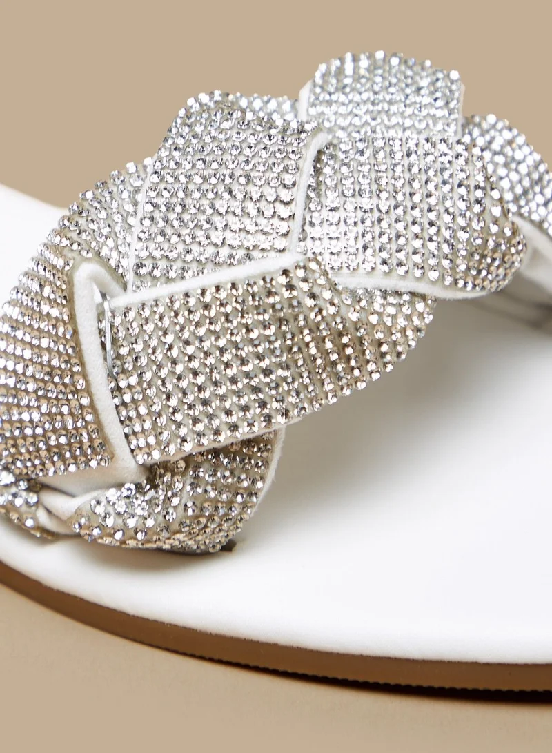 فلورا بيلا Braided Embellished Strap Slide Sandals