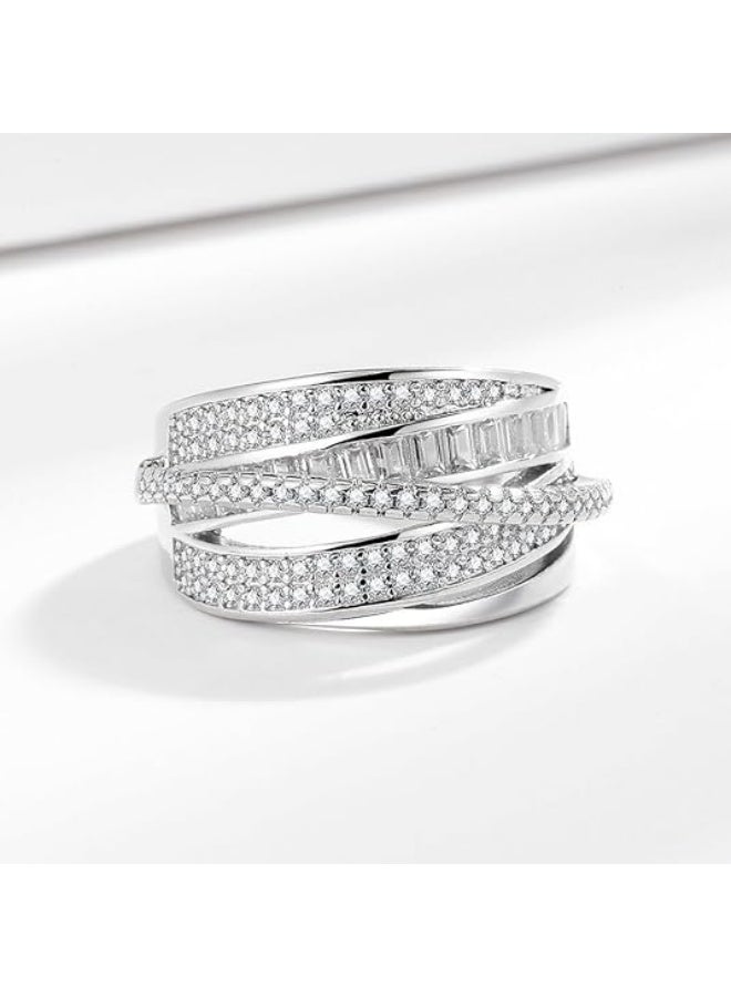 MDFUN Shiny Cubic Zirconia Ring Dainty Multi-Layer Rhinestone Wrapped Ring for Women Cross Hollowing Knuckle Women Rings Wedding Band Jewelry Gifts - Image 1