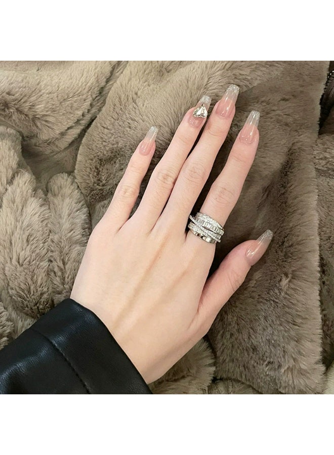 MDFUN Shiny Cubic Zirconia Ring Dainty Multi-Layer Rhinestone Wrapped Ring for Women Cross Hollowing Knuckle Women Rings Wedding Band Jewelry Gifts - Image 2