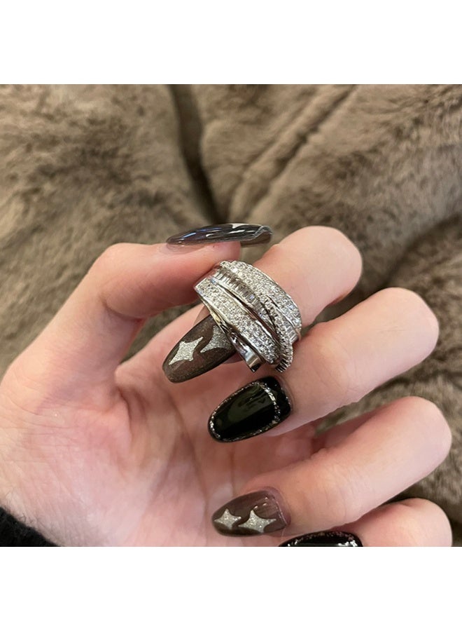 MDFUN Shiny Cubic Zirconia Ring Dainty Multi-Layer Rhinestone Wrapped Ring for Women Cross Hollowing Knuckle Women Rings Wedding Band Jewelry Gifts - Image 5
