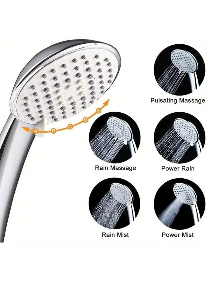 High Pressure Handheld Shower Head 5 Spray Settings Chrome Finish Powerful Rainfall - Image 3