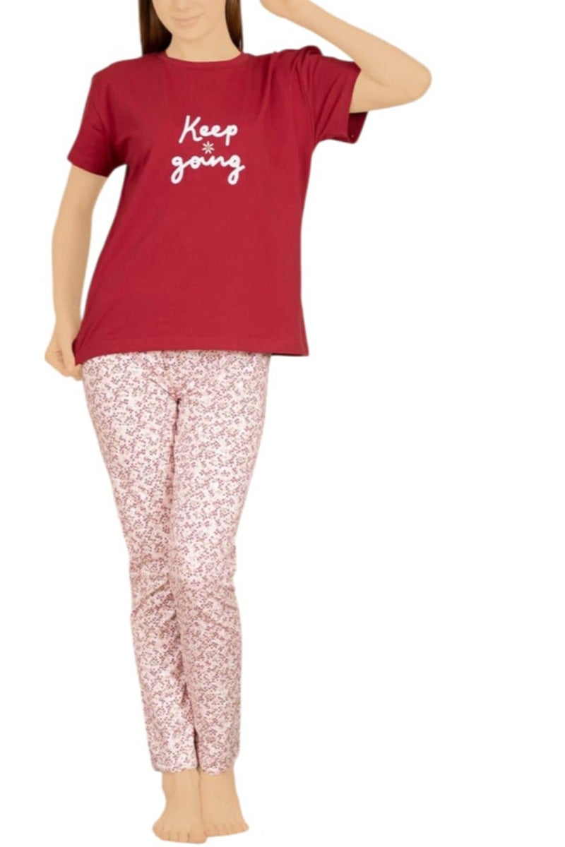 Cotton women printed short sleeve pajamas set in special big sizes