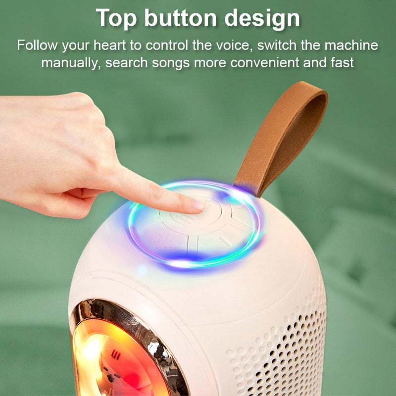 Karaoke Machine with 2 Microphones ABS Mini Portable Speaker for Outdoor Indoor Family Home Party Beige - Image 5