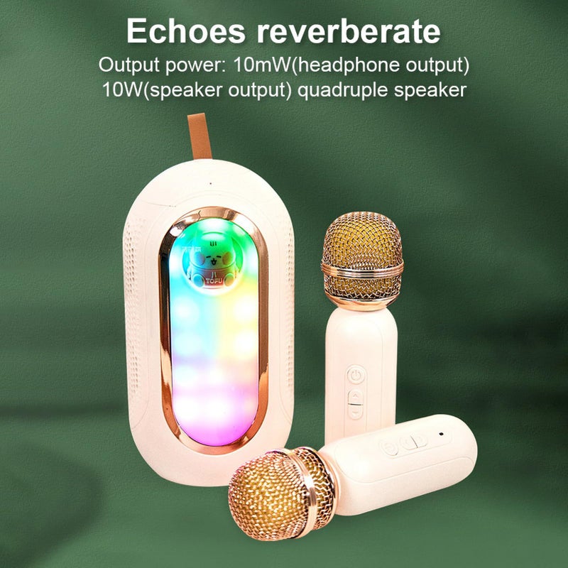 Karaoke Machine with 2 Microphones ABS Mini Portable Speaker for Outdoor Indoor Family Home Party Beige - Image 4