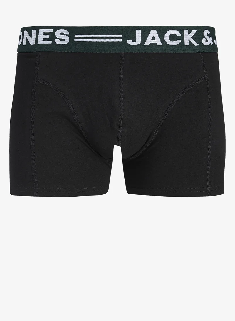 JACK & JONES Black Pack:Black - Black 3 Pack Logo Band Trunks for Men | Best Price UAE