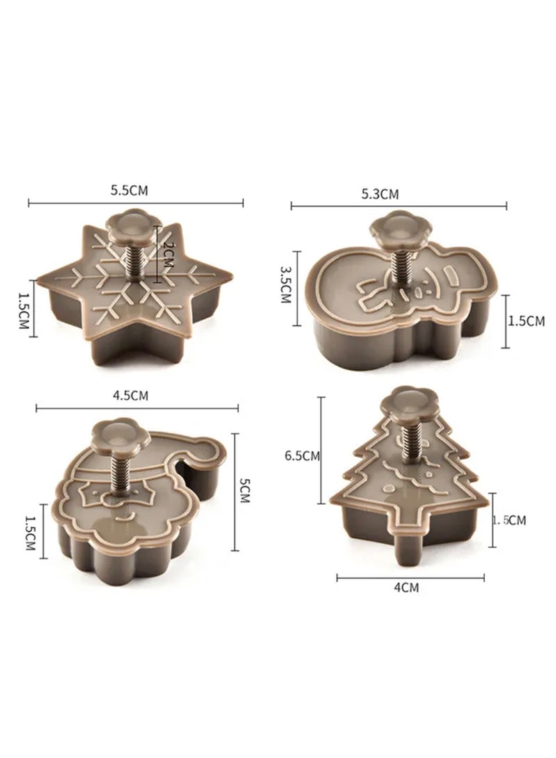 فلاج فلير قواطع كوكيز سحر عيد الميلاد ثلاثية الأبعاد، مجموعة من 4. أشكال قابلة للضغط مع سانتا كلوز، ندفة الثلج، رجل الثلج، وشجرة عيد الميلاد، مستلزمات خبز بلاستيكية للفوندانت، المعجنات. (رمادي) - Image 2