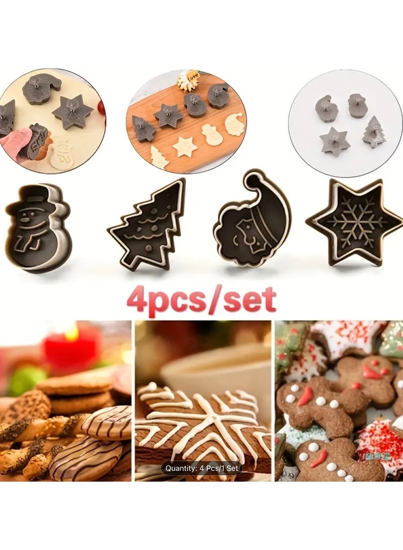 فلاج فلير قواطع كوكيز سحر عيد الميلاد ثلاثية الأبعاد، مجموعة من 4. أشكال قابلة للضغط مع سانتا كلوز، ندفة الثلج، رجل الثلج، وشجرة عيد الميلاد، مستلزمات خبز بلاستيكية للفوندانت، المعجنات. (رمادي) - Image 5