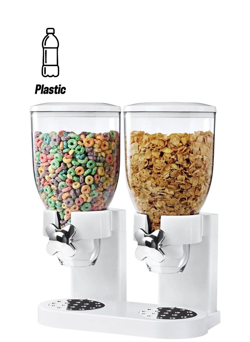 Yuwell Storage Dispenser Dual Cereal Dispenser Indispensable Dry Food Dispenser Easy To Use 17.5 Ounce  Capacity Each Dispenser Container And Internal Dispenser White  - Image 1