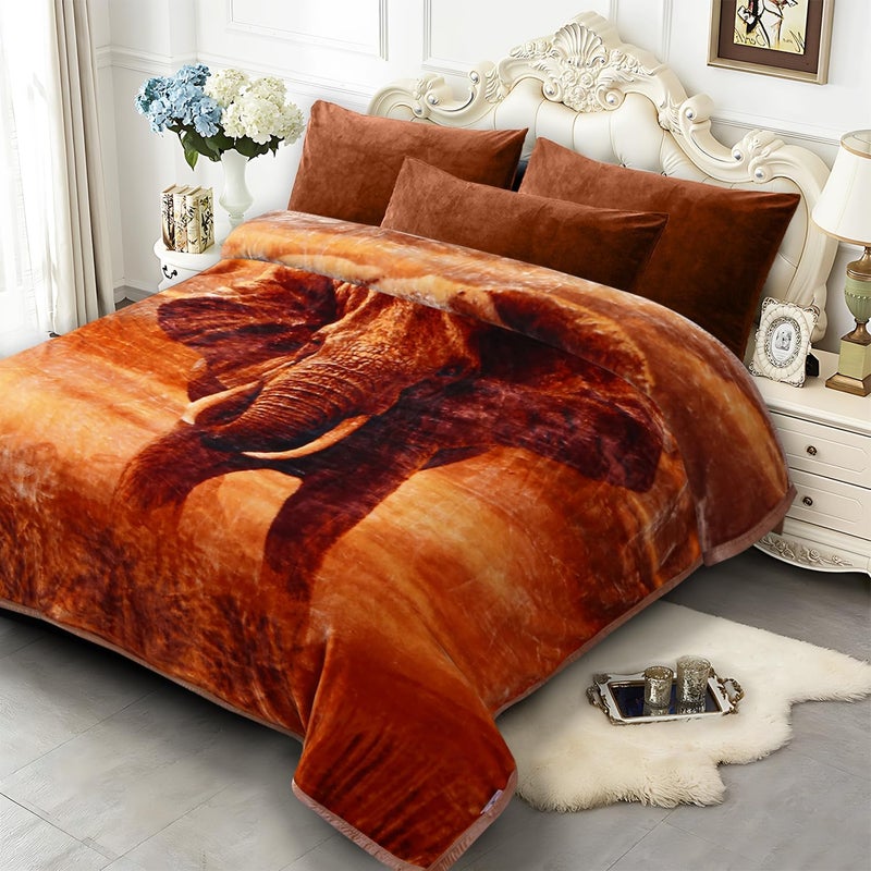 JYK Korean Mink Blanket, 2.3 kg Fleece Bed Blanket, 2-Ply, Reversible, 520 g/m², Silky Soft Plush, Warm Blanket for Autumn and Winter, A&B Pattern Printed, Queen Size Bed 190.5 x 221 cm, Deer - Image 2