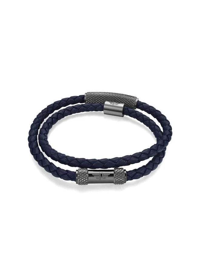 بوليس Urban Texture Men's Double Wrap Blue Leather Bracelet 170mm