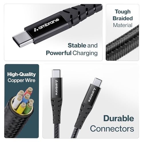 Ambrane 100W Fast Charging Cable Compatible with iPhone 15, Samsung, OnePlus, Google Pixel, Laptop, Macbook, 480mbps Data Sync, Braided Cable, 1.5m Length (ABCC-100), Black - Image 5