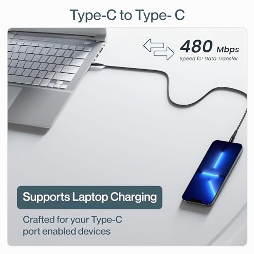Ambrane 100W Fast Charging Cable Compatible with iPhone 15, Samsung, OnePlus, Google Pixel, Laptop, Macbook, 480mbps Data Sync, Braided Cable, 1.5m Length (ABCC-100), Black - Image 4