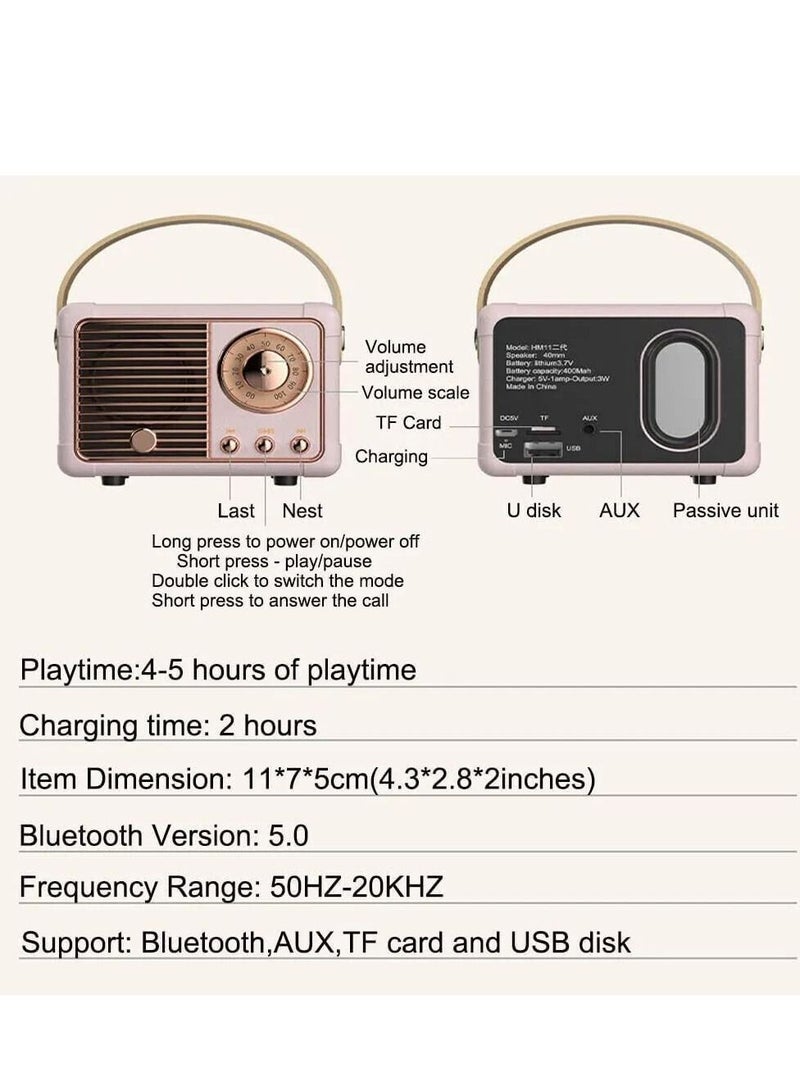 GULFLINK Vintage Small Wireless Bluetooth Speaker Pink - Image 5