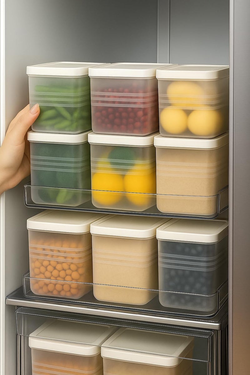 ZEKTO Fridge Storage Boxes for Vegetables & Fruits | BPA-Free Plastic Refrigerator Organizer Containers with Lids | Stackable Freezer-Safe Food Storage Box Set for Kitchen, Pack of 6 (1000ml Each) - Image 1