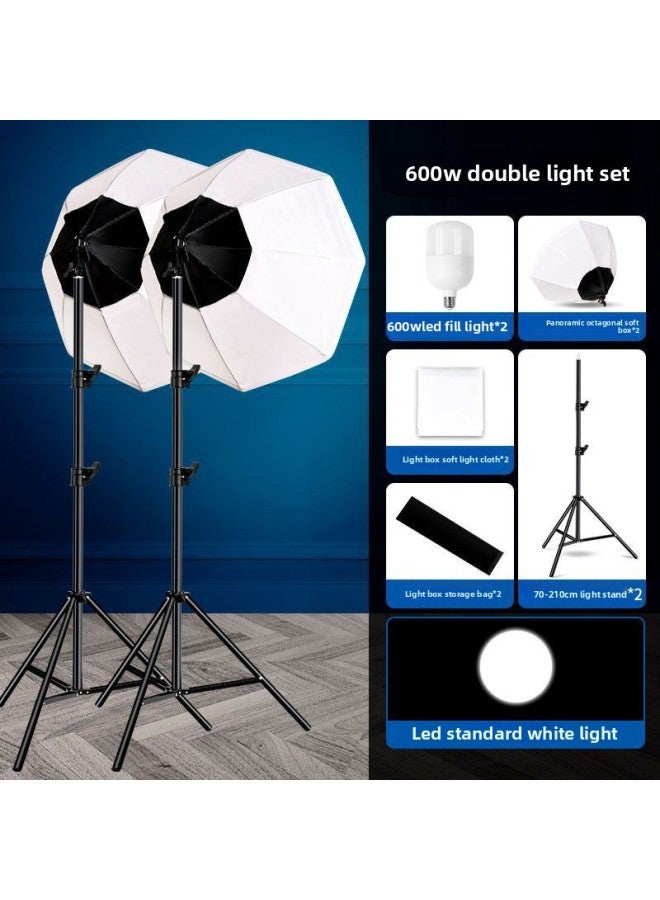 Live Broadcast Fill Light Lighting Lamp Photography Panoramic Suit Studio Fill Light Lamp Live Room Soft Light Box-Light Source Color:Dual Lights [600w White Light] + Panoramic Octagonal Soft Box + 2m Brackets - Image 1