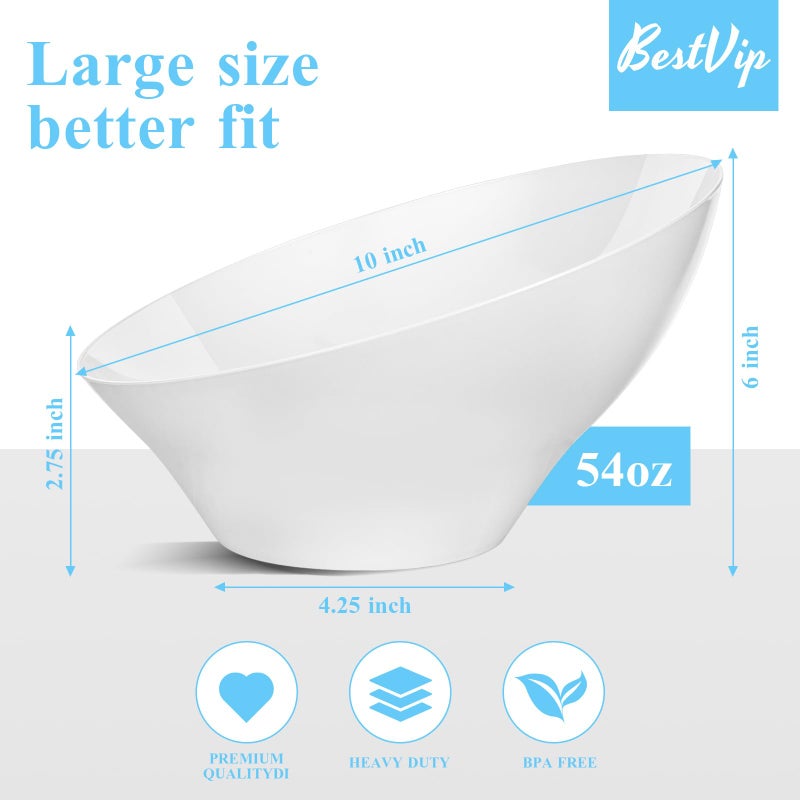 BESTVIP 54oz White Plastic Serving Bowls for Party - 12 Pack Angled Disposable Serving Bowls, Party Bowls for Chips, Snacks, Fruit, Salad - Bowls for Parties, Daily Use,Halloween, Christmas - Image 2