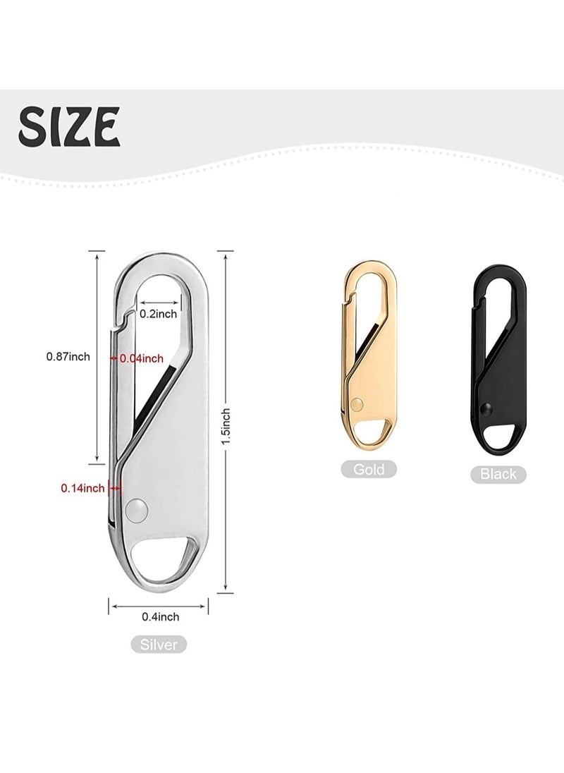 SYOSI - Zipper Pull Replacement, Detachable Zipper Pull Tabs for Luggage Clothing Jackets Backpacks Boots Purse Coat, Zipper Repair Kit Zipper Slider Pull Tab Metal Zipper Head, 10 Pcs (Silver, Black, Gold) - Image 1