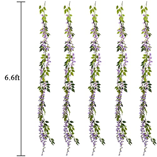 DVGUN Wisteria Garland Artificial Flowers Wisteria Vine - 5Pcs Total 33ft Purple Fake Hanging Flower - Image 4