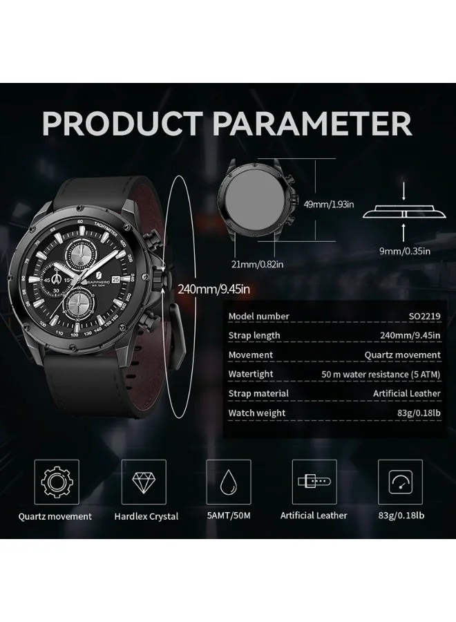 Sapphero  Sapphero Watches Men's  Waterproof Men's Watch Men's Watches Chronograph Black/Blue Leather Silver/Black/Rose Gold Case Black/Blue Dial/Birthday/Father's Day Gift for Men | Best Price UAE