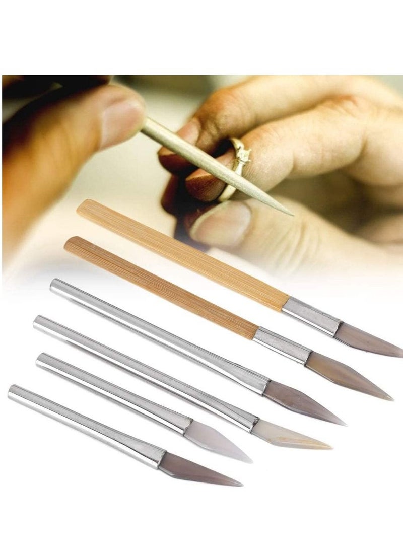 SYOSI - Agate Burnisher, Bezel Closing Agate Burnisher Tool with Iron Handle, Convenient Polishing Different Shapes for Gold Platinum  Sterling Silver Jewelry, for Cleaning Gold, Silver, Copper Jewelry Dirt - Image 1