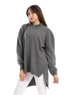 Andora Knitted High Low Pullover_Heather Charcoal  - Image 2