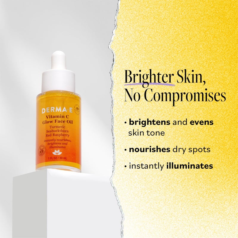 derma-e Derma E Vitamin C Glow Face Oil, 1 Fl Oz, Nourishes, Brightens and Illuminates for Radiant Skin, Moisturizing Vitamin C Oil with Turmeric, Seabuckthorn and Red Raspberry - Image 2