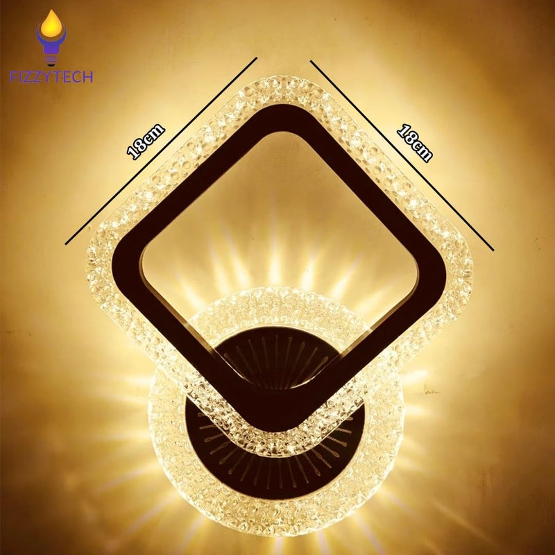 fizzytech ضوء حائط LED بحافة كريستالية فاخرة - تصميم هندسي حديث على شكل ماسة وخاتم | أضواء حائط لغرفة المعيشة، غرفة النوم، الممرات | مصباح مربع جديد - Image 2