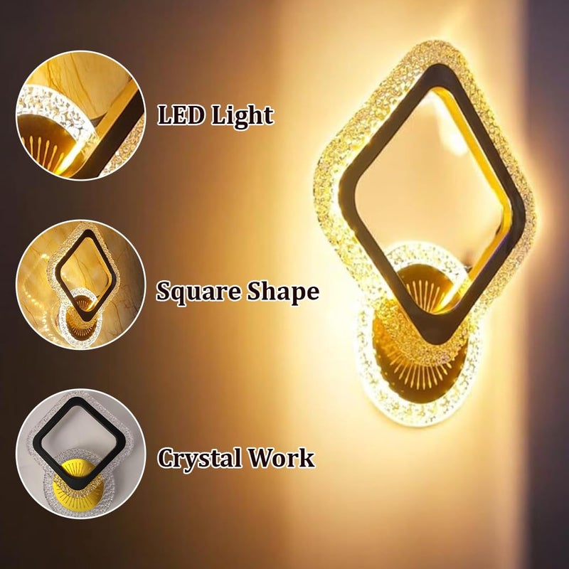 fizzytech ضوء حائط LED بحافة كريستالية فاخرة - تصميم هندسي حديث على شكل ماسة وخاتم | أضواء حائط لغرفة المعيشة، غرفة النوم، الممرات | مصباح مربع جديد - Image 4