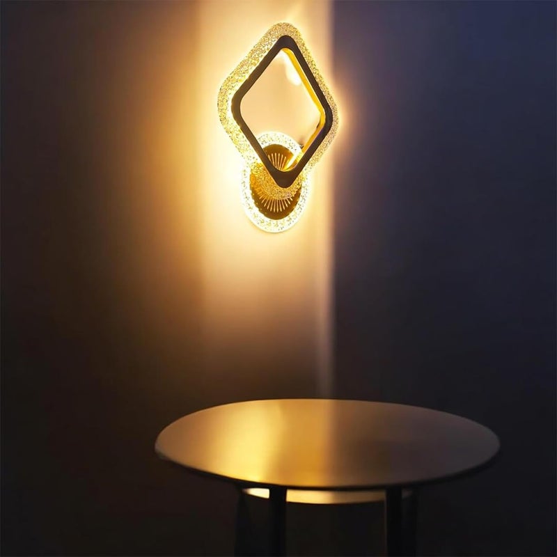 fizzytech ضوء حائط LED بحافة كريستالية فاخرة - تصميم هندسي حديث على شكل ماسة وخاتم | أضواء حائط لغرفة المعيشة، غرفة النوم، الممرات | مصباح مربع جديد - Image 5